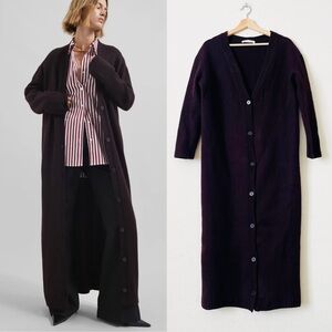 The Frankie Shop XS/SMALL Emi 100% wool long Vneck cardigan in Dark Plum